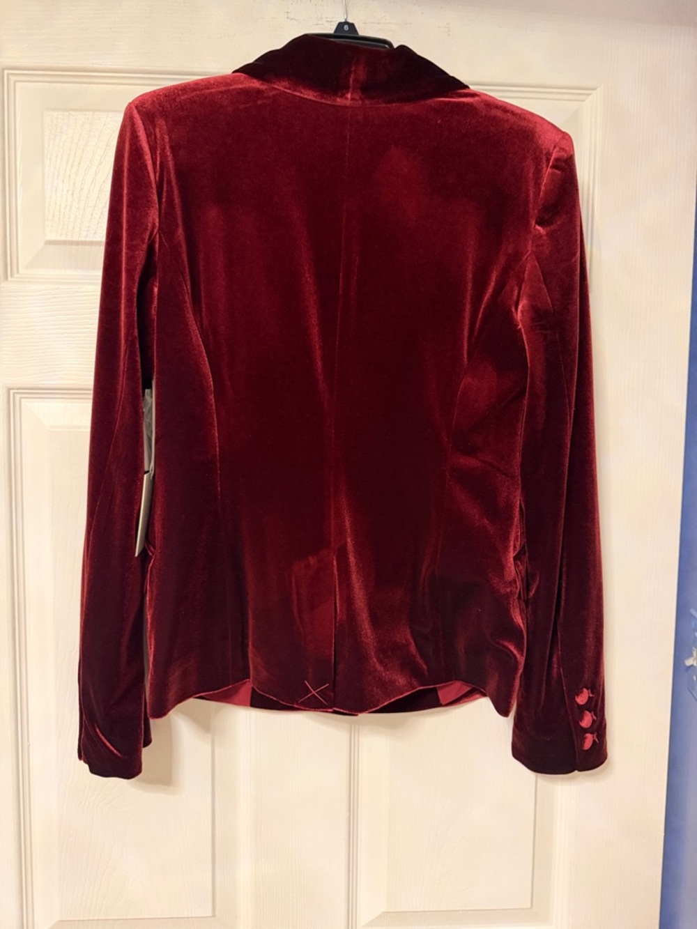 Deep Burgundy Velvet Single-Button Blazer - Picture 5 of 6